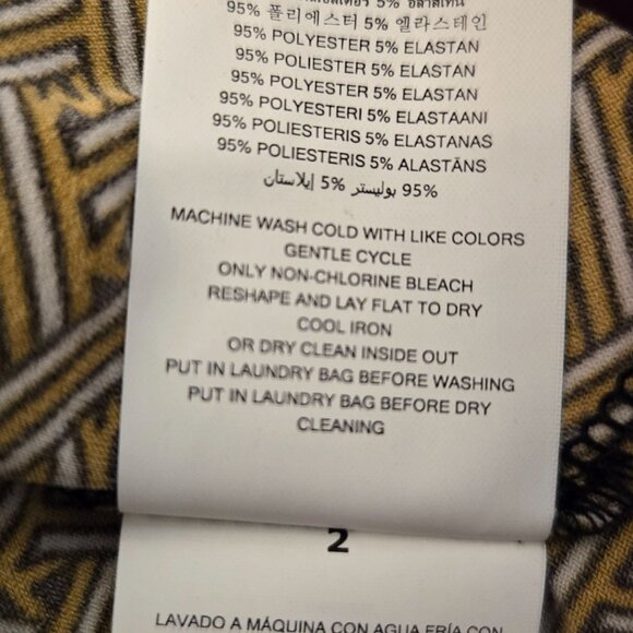 Michael Kors Geometric Retro Faux Wrap Long Sleeve V-Neck Top Tan Brown L NWT - Picture 7 of 8